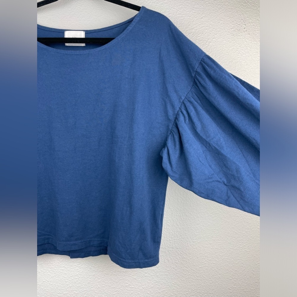 Anthropologie T.LA Women's Small Navy Balloon Sleeve Top Cotton Shirt Casual Blu - Picture 6 of 14